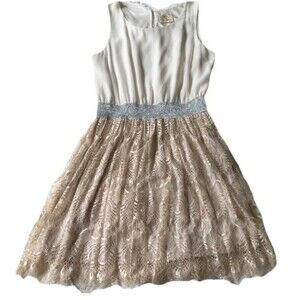 Anthropologie Pins & Needles Party Dress Women Medium Cream Sparkle Lace Boho
